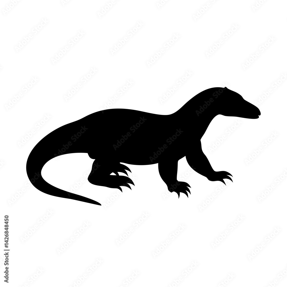 Naklejka premium Komodo dragon black silhouette illustration isolated on a white background