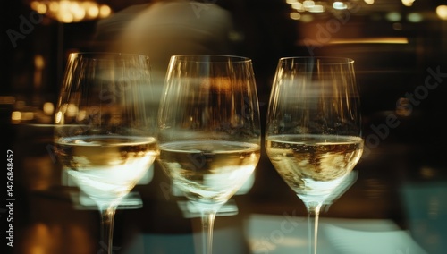 Wallpaper Mural Three wine glasses filled with white wine stand on a surface indoors. Torontodigital.ca