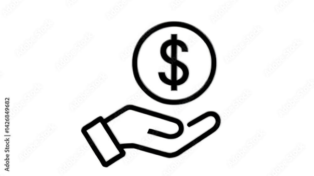 Minimalist Hand Holding Dollar Coin Icon – Financial Support Vector, dollar sign vector, money support, financial investment, cash assistance, financial help, black and white vector Minimalist Hand Holding Dollar Coin Icon – Financial Support Vector, dollar sign vector, money support, financial investment, cash assistance, financial help, black and white vector