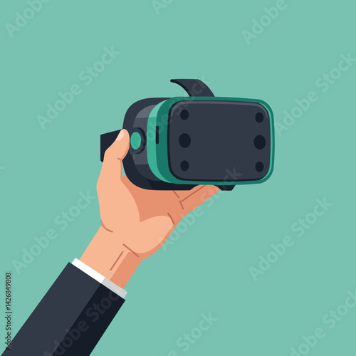 Virtual reality headset held by hand technology gadget in flat style vector illustration 