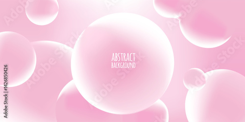 Gradient background with pink round shapes, 3D vector abstract background, Morphing soft blobs, realistic air bubbles