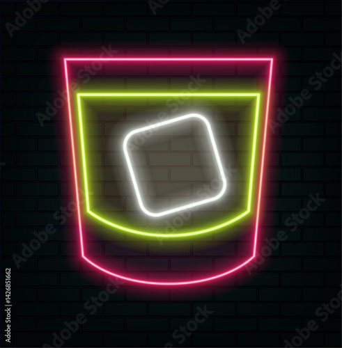 alcoholic beverages. neon style. Summer non-alcoholic drinks with lemon, lime and mint ice cubes. Whiskey on the rocks, tequila, vodka, sambuca, mojito and martini