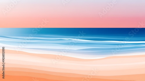 Pink Sunset Beach Seascape. (2)