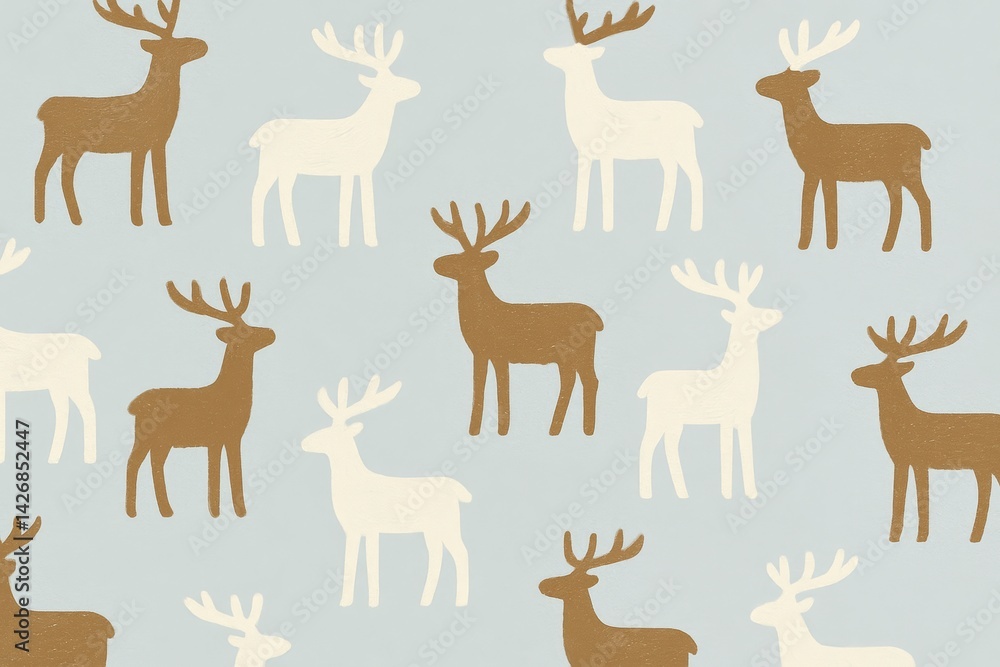 Nordic winter reindeer patterns in gouache, Scandinavian style Nordic winter reindeer patterns in gouache, Scandinavian style