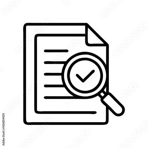 Document review checklist magnifying glass check mark symbol icon for business and finance analysis