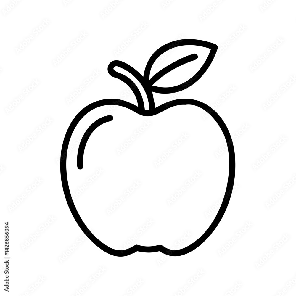 Simple linear UI icon of an apple in black and white, Thanksgiving Day concept, on a white background with copy space Simple linear UI icon of an apple in black and white, Thanksgiving Day concept, on a white background with copy space