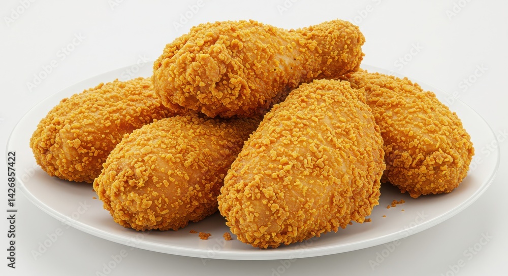 A plate of crispy fried chicken pieces on a white plate A plate of crispy fried chicken pieces on a white plate