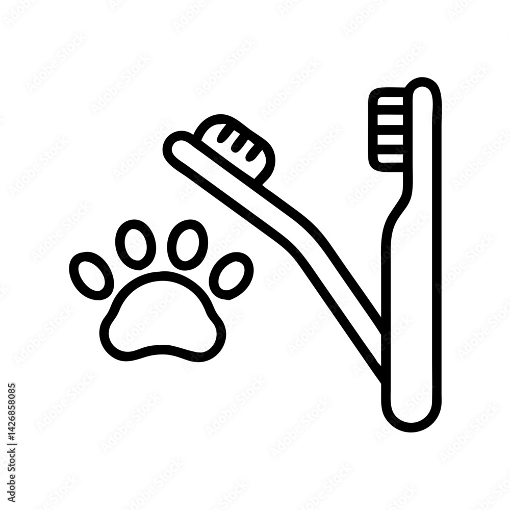 Obraz premium Pet dental care toothbrush paw print hygiene animal health veterinary clinic grooming supplies