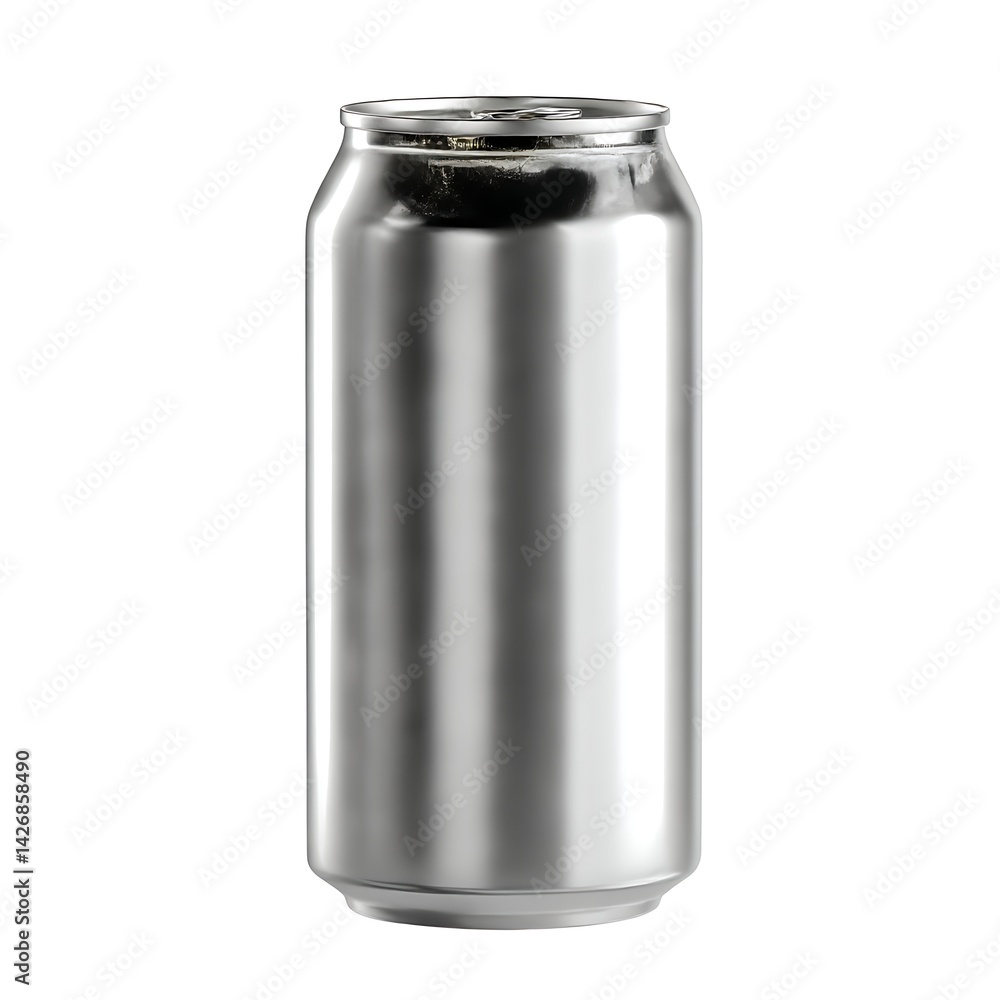 A blank, silver aluminum can isolated on a white background A blank, silver aluminum can isolated on a white background