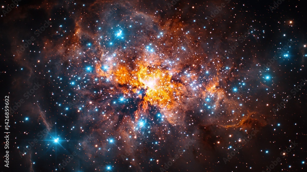 Naklejka premium Starburst nebula, vibrant cosmic colors