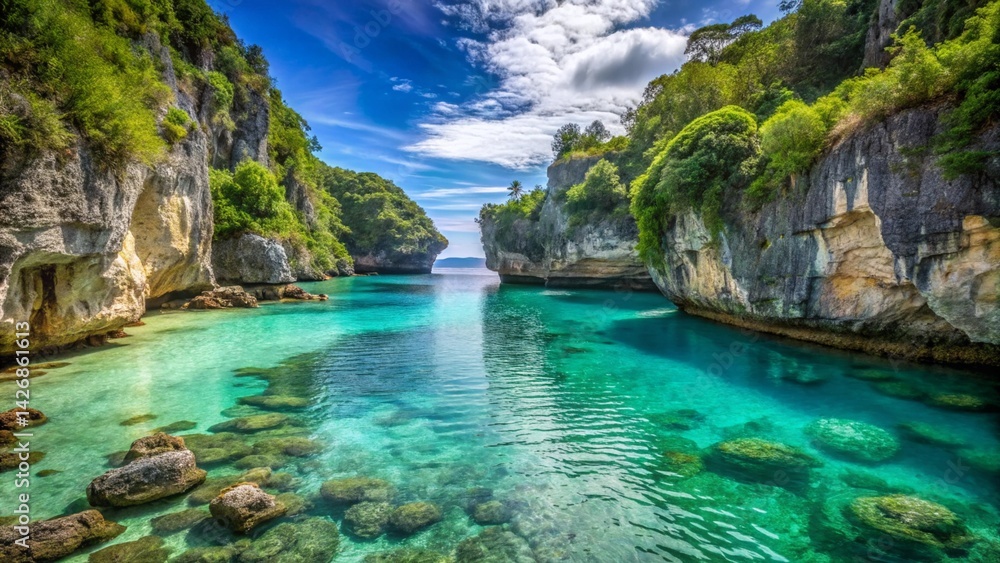 Tranquil Cove with Clear Turquoise Water and Limestone Cliffs