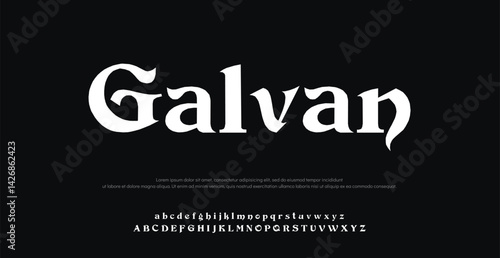 Galvan Modern abstract digital alphabet font. Minimal technology typography, Creative urban sport fashion futuristic font and with numbers. vector illustration	