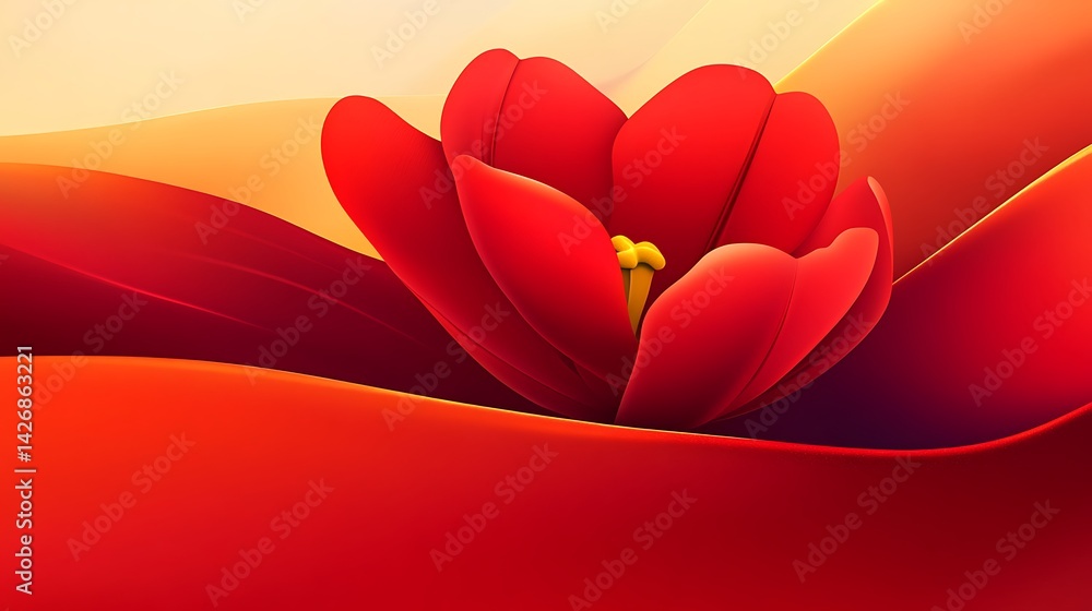 Red Tulip with Sunset Background.