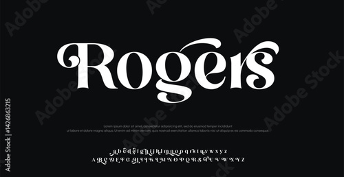 Rogers Modern abstract elegant alphabet font. Minimal technology typography, Creative urban sport fashion futuristic font and with numbers. vector illustration