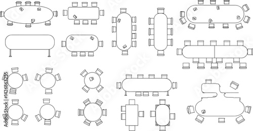 Office Furniture elements top view vector set. Kit for plan of office, house, apartment, workspace.