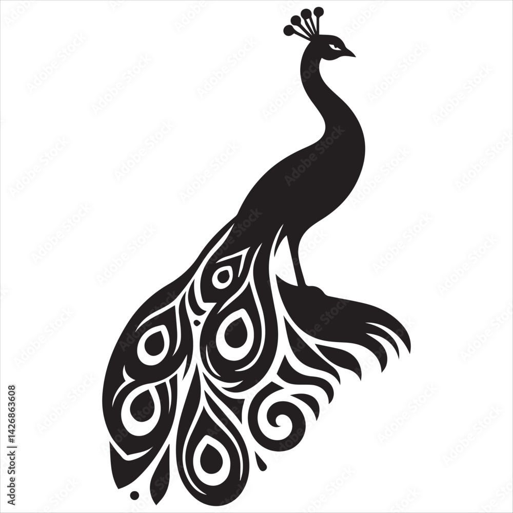 Fototapeta premium Peacock Feather Silhouette Vector Illustration
