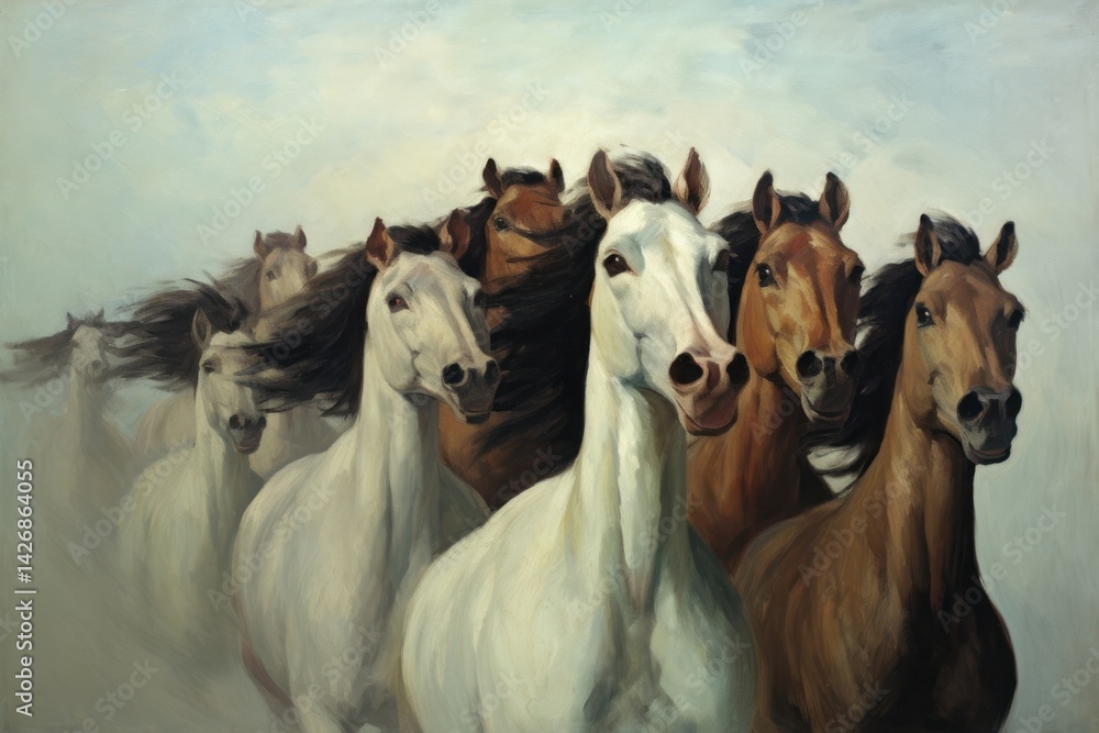 Obraz premium Horses painting herd animal.