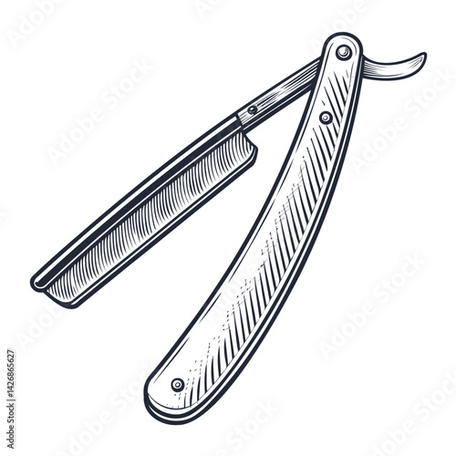 Vintage Straight Razor in Detailed Sketch Style