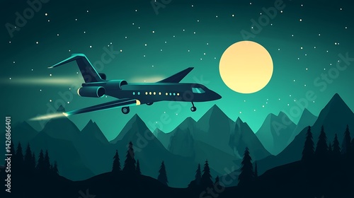 Obraz na płótnie Private Jet Night Flight Mountains. w salonie