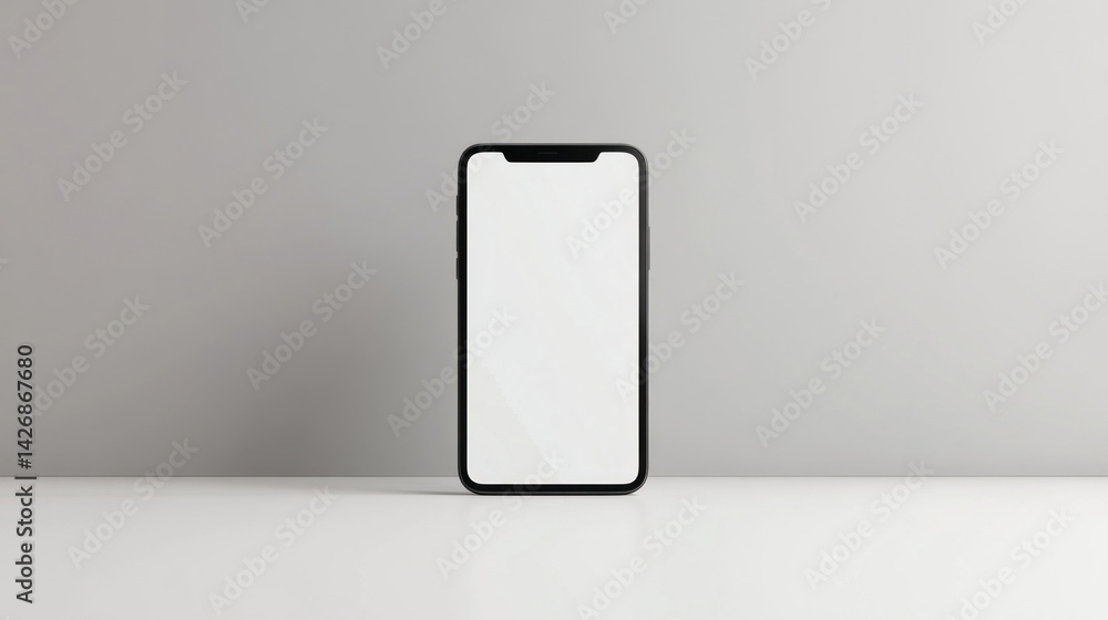 Blank white screen of a smartphone minimalist table electronics.