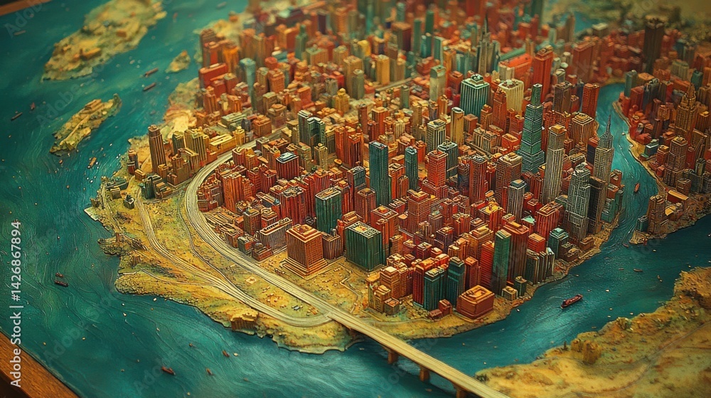 Detailed 3D Model of Urban Landscape with Buildings and Water Features Detailed 3D Model of Urban Landscape with Buildings and Water Features