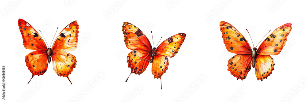 Obraz premium Set of High-resolution photo of a white desk with scattered butterfly clipart cutouts on transparent png background. Ai generated