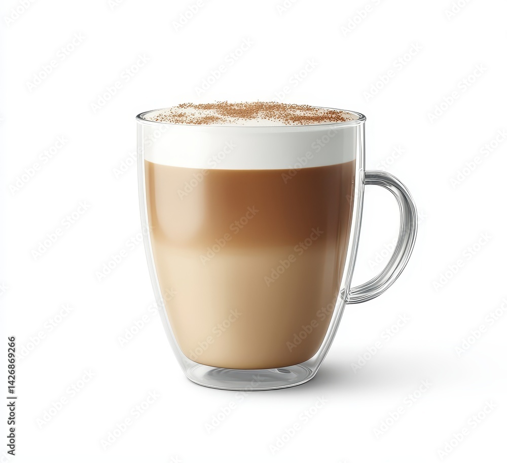 Double-walled glass mug of layered coffee drink Double-walled glass mug of layered coffee drink