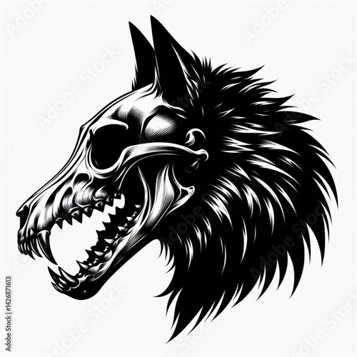 Black Silhouette Vector of a Wolf Skull on White Background