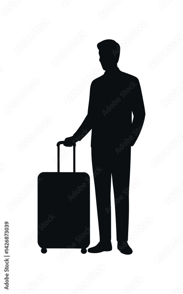 Silhouette Of Traveler With Suitcase Airport Transfer Service Business Trip Baggage Travel Planning And Vacation Concept Silhouette Of Traveler With Suitcase Airport Transfer Service Business Trip Baggage Travel Planning And Vacation Concept