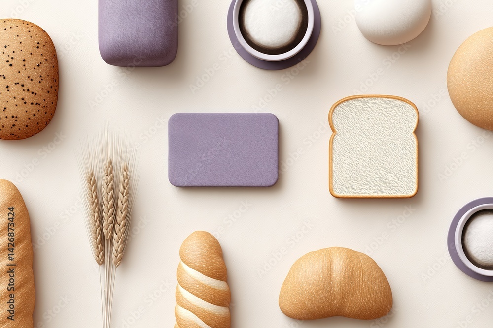 Baked goods and pastry assortment displayed on neutral background showcasing various textures and shapes Baked goods and pastry assortment displayed on neutral background showcasing various textures and shapes