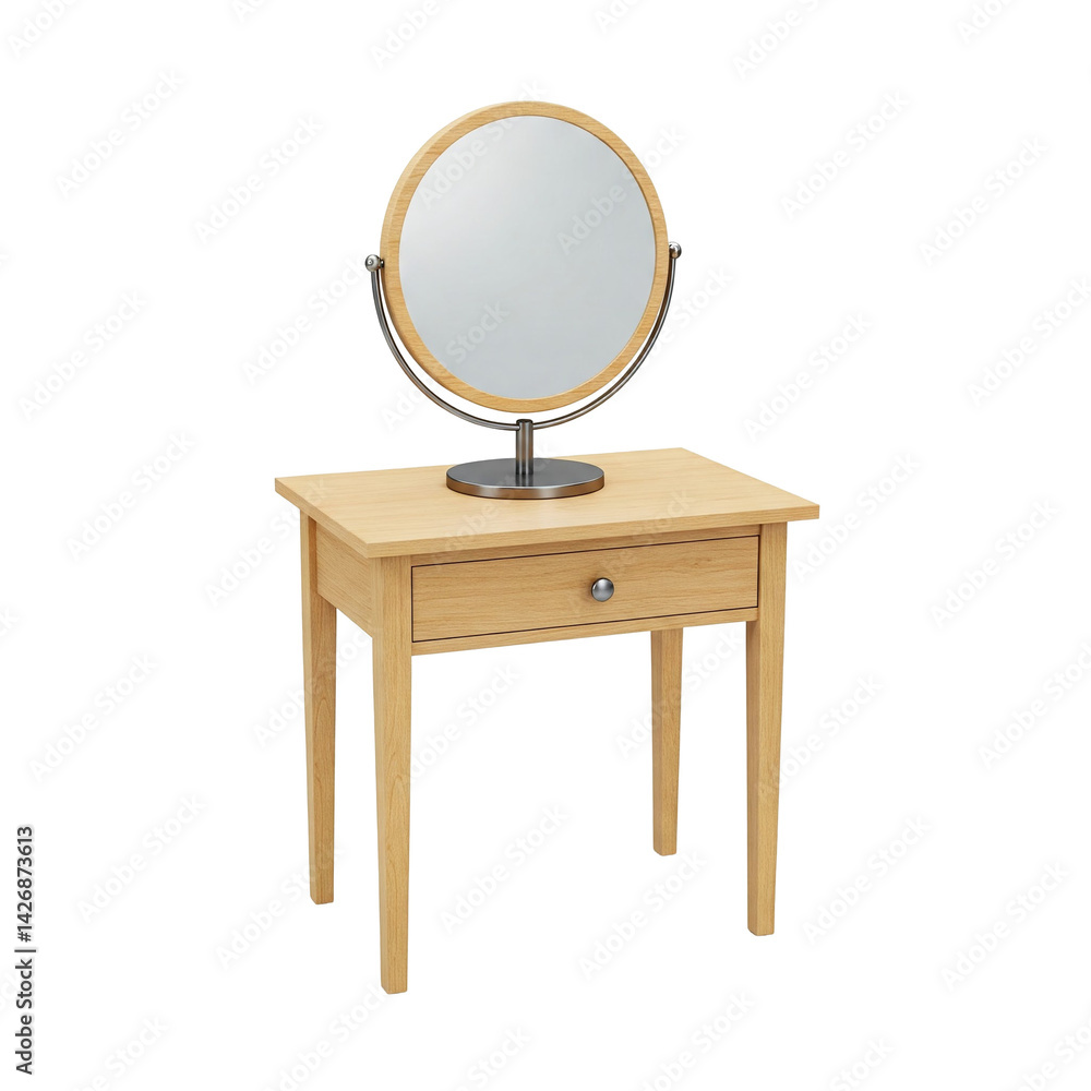 Fototapeta premium Small desk with centered round mirror