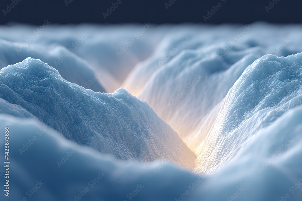 Majestic mountain range illuminated by soft light at dusk, showcasing intricate textures and shadows