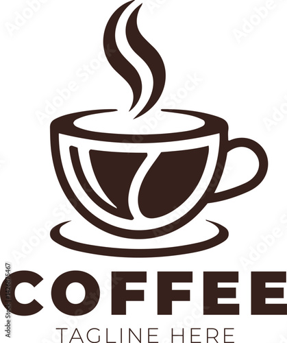 A simple, elegant logo featuring a stylized coffee cup with steam rising, perfect for a coffee shop or cafe brand.