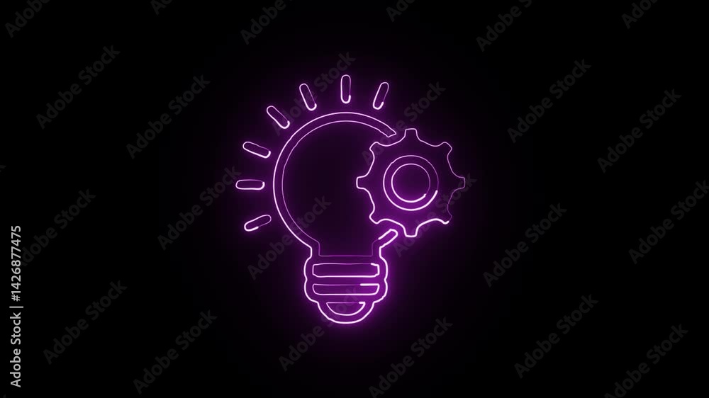 glowing neon innovation icon isolated, black background, HD motion graphic animation glowing neon innovation icon isolated, black background, HD motion graphic animation