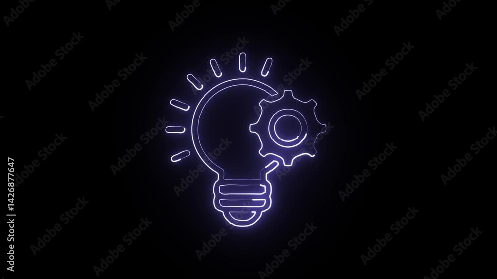 glowing neon innovation icon isolated, black background, HD motion graphic animation glowing neon innovation icon isolated, black background, HD motion graphic animation