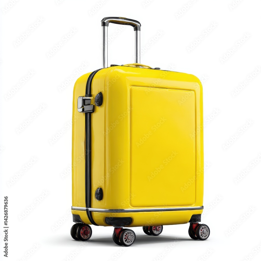 Yellow suitcase with wheels isolated on white background Yellow suitcase with wheels isolated on white background