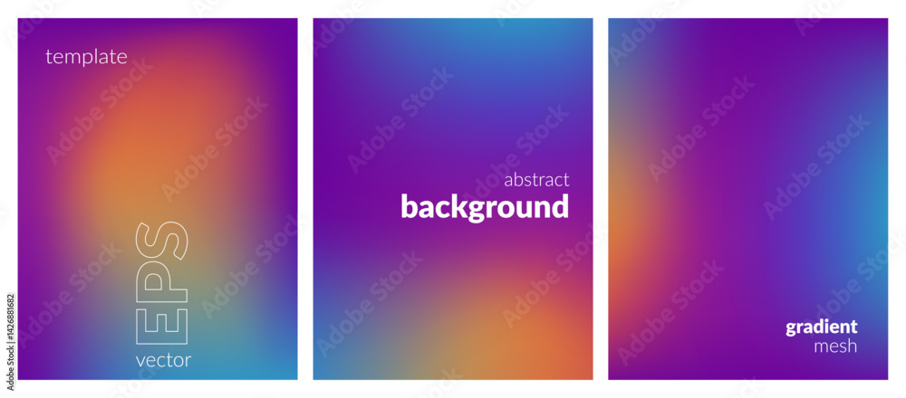 Abstract liquid background set. Gradient mesh. Effect bright color blend. Blurred fluid colorful mix. Modern design template for web covers, ad banners, posters, brochures, flyers. Vector EPS Abstract liquid background set. Gradient mesh. Effect bright color blend. Blurred fluid colorful mix. Modern design template for web covers, ad banners, posters, brochures, flyers. Vector EPS
