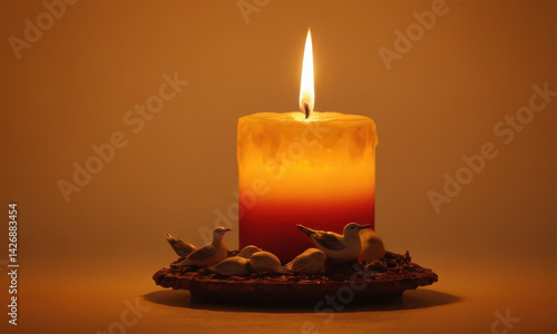 Obraz na płótnie A single lit candle placed on a table w salonie