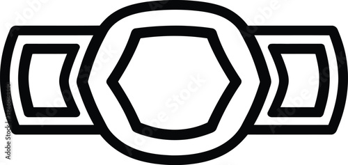 Black and White Outline of a Belt Buckle with a Central Hexagonal Shape and Rectangular Extensions on Either Side