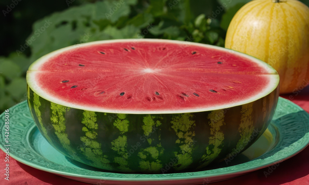 Fresh watermelon slice served on a plate, perfect for snacking or as part of a fruit platter
