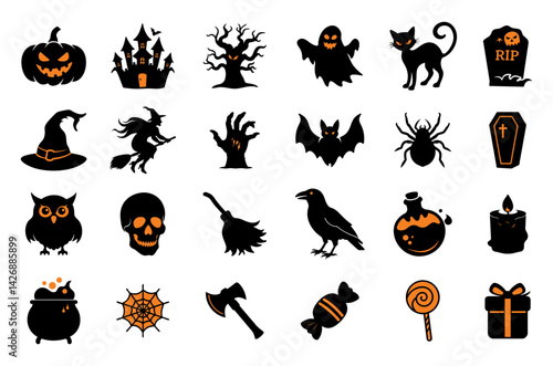 set of halloween silhouettes 