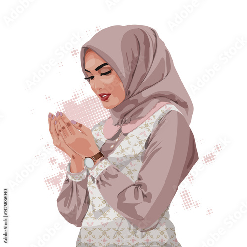 Illustration art muslimah girl praying design vector