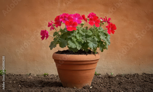 Obraz na płótnie A pot holding vibrant red and pink flowers, suitable for decoration or gift w salonie
