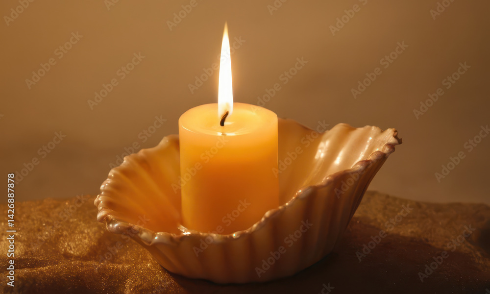 A single candle sitting in a decorative bowl, ready for lighting