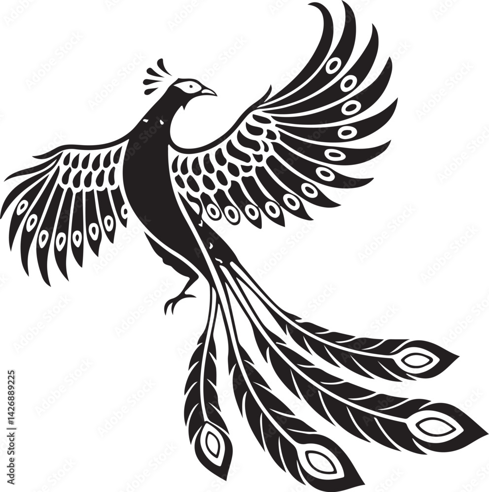 Fototapeta premium grey peacock pheasant silhouette vector