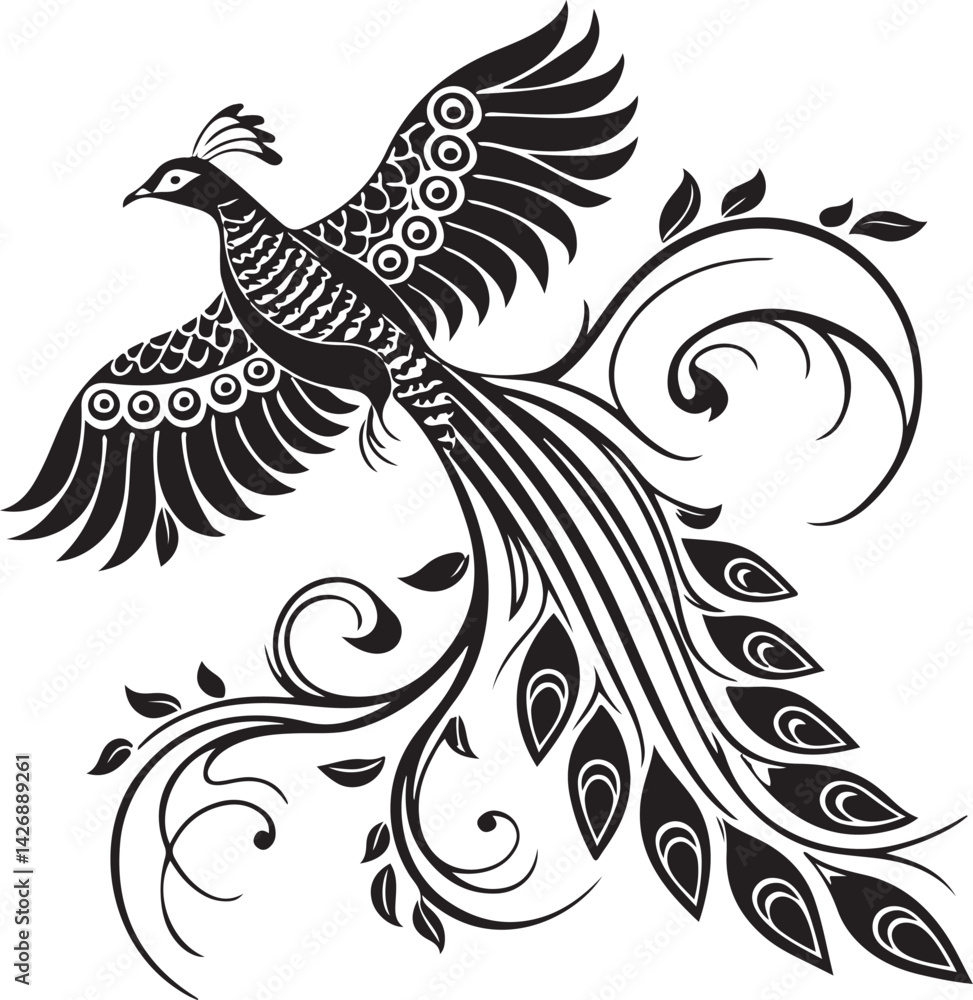Fototapeta premium grey peacock pheasant silhouette vector