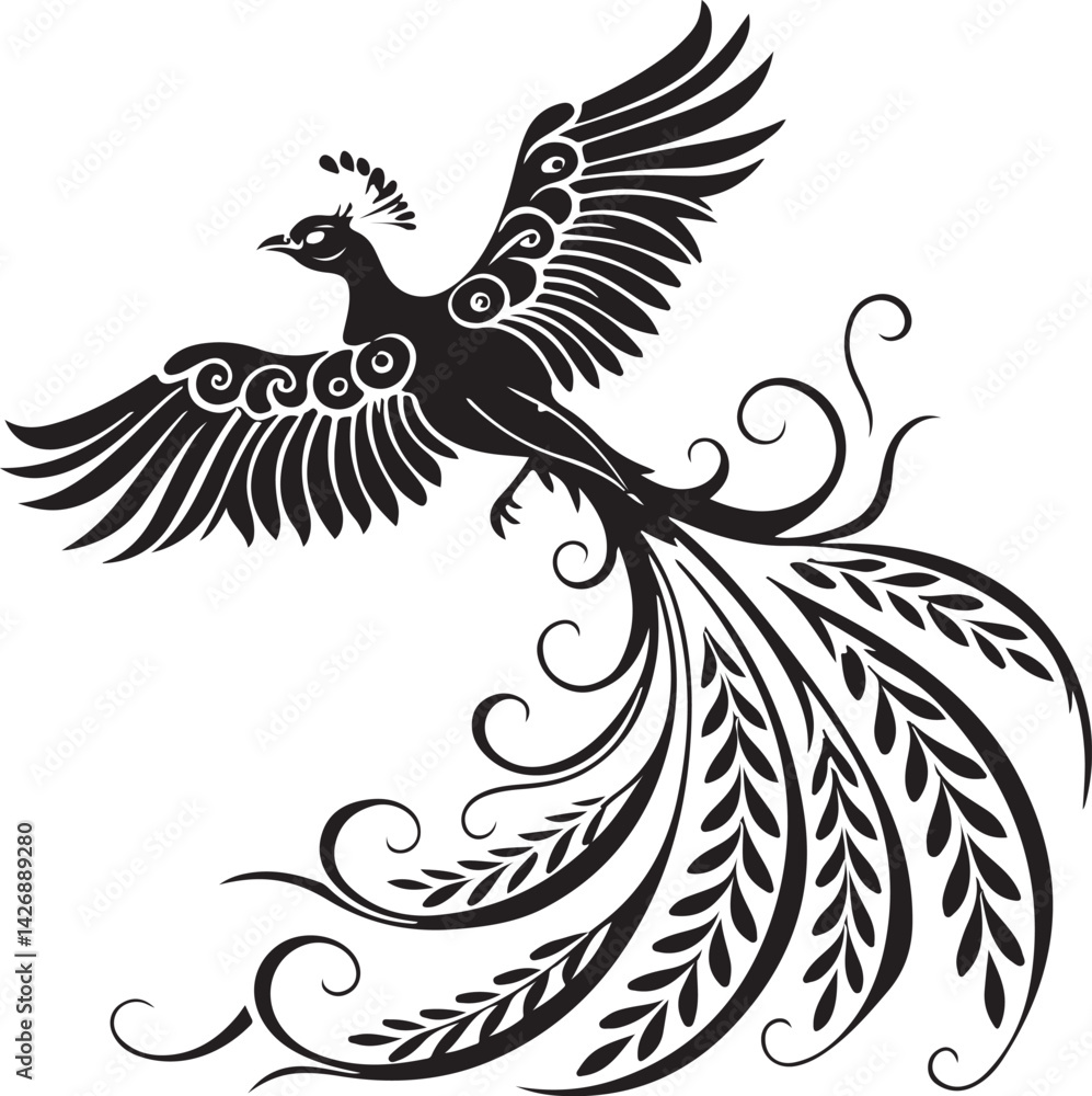 Obraz premium grey peacock pheasant silhouette vector