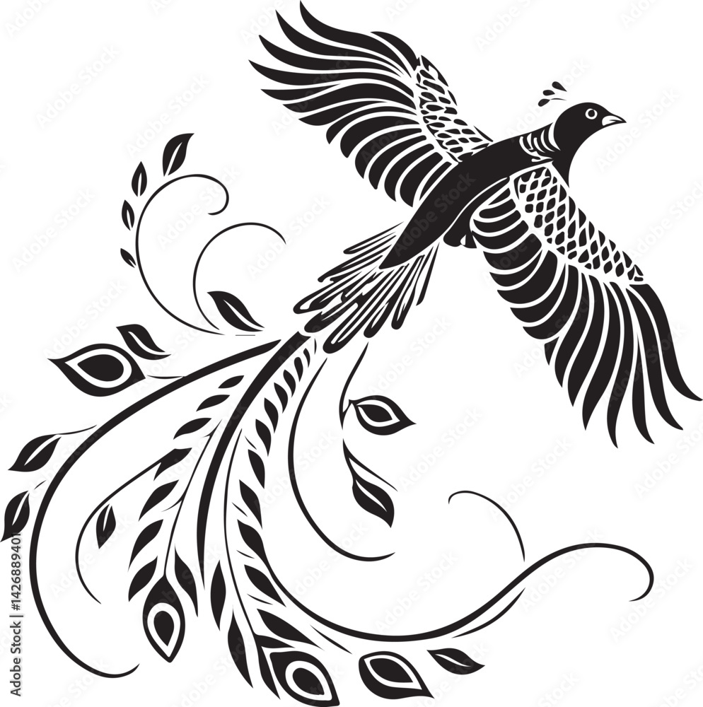 Fototapeta premium grey peacock pheasant silhouette vector