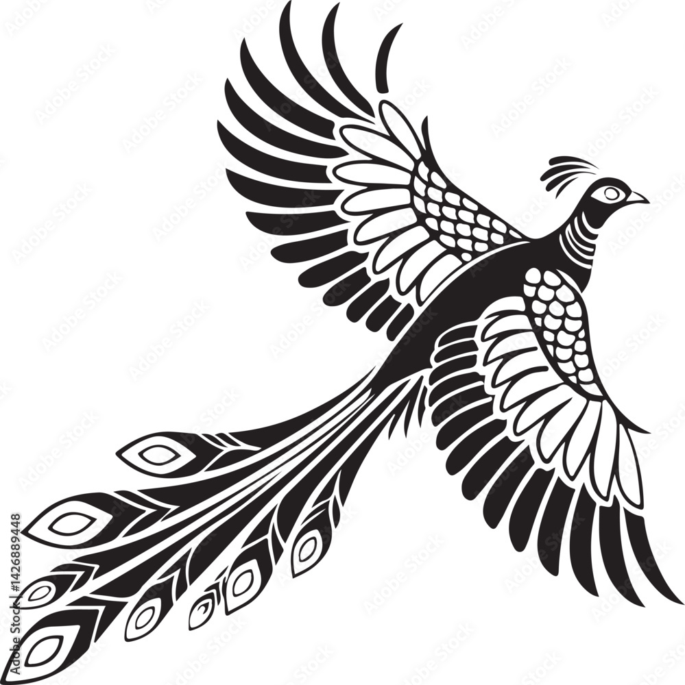 Obraz premium grey peacock pheasant silhouette vector