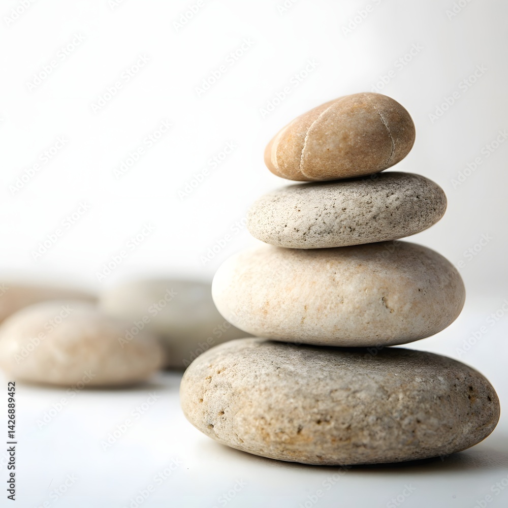 Minimalist Stone Stack for Zen Spa Vibe – Isolated on White Background Minimalist Stone Stack for Zen Spa Vibe – Isolated on White Background